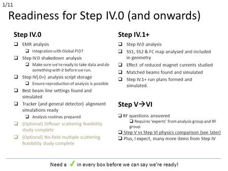 Step IV.0  EMR analysis  Integration with Global PID?  Step IV.0 shakedown analysis  Make sure we’re ready to take data and do something with it before.