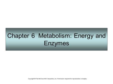 Chapter 6 Metabolism: Energy and Enzymes