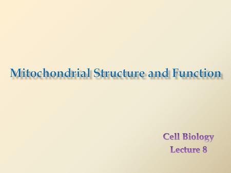 Readings and Objectives Reading – Russell : Chapter 6 – Cooper: Chapter 3, 11 Objectives Sugar metabolism Mitochondrion structure Mitochondrial genome.