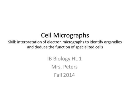 IB Biology HL 1 Mrs. Peters Fall 2014