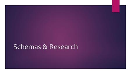 Schemas & Research. What is a schema?  Framework of knowledge  Affects our perception and understanding.  Organise information to help recall what.