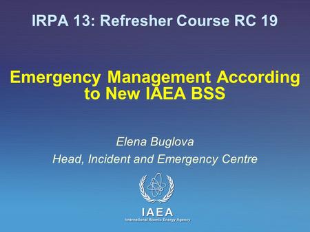 IRPA 13: Refresher Course RC 19