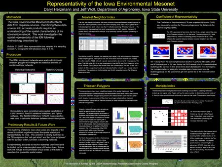 Representativity of the Iowa Environmental Mesonet Daryl Herzmann and Jeff Wolt, Department of Agronomy, Iowa State University The Iowa Environmental Mesonet.