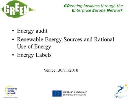 Venice, 30/11/2010 Energy audit Renewable Energy Sources and Rational Use of Energy Energy Labels.