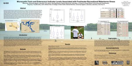 Microcystin Toxin and Enterococci Indicator Levels Associated with Freshwater Recreational Waterborne Illness Nancy Hall, University Hygienic Laboratory;