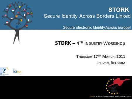 Stork is an EU co-funded project INFSO-ICT-PSP-224993 Secure Identity Across Borders Linked Secure Electronic Identity Across Europe! STORK – 4 TH I NDUSTRY.