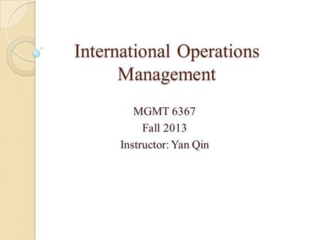 International Operations Management