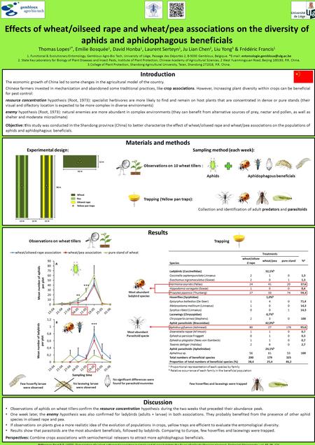 Effects of wheat/oilseed rape and wheat/pea associations on the diversity of aphids and aphidophagous beneficials Thomas Lopes 1*, Emilie Bosquée 1, David.