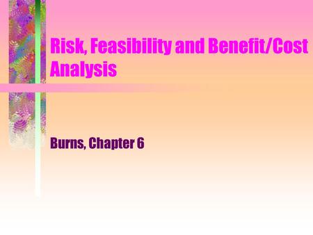 Risk, Feasibility and Benefit/Cost Analysis Burns, Chapter 6.