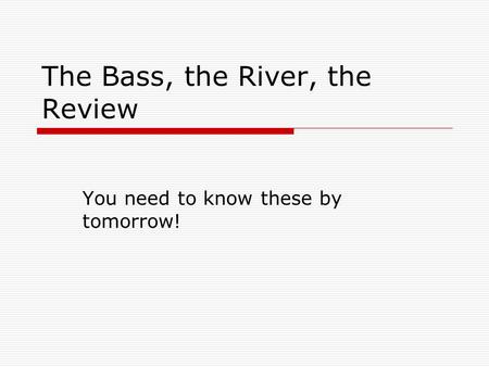 The Bass, the River, the Review