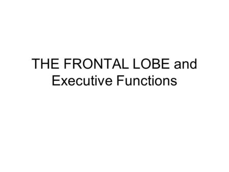 THE FRONTAL LOBE and Executive Functions. USING M.R.I. MACHINES TO SEE PARIZANSHIP ON THE BRAIN NEW YORK TIMES, Tuesday, April 20, 2004.