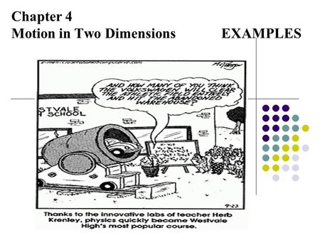 Chapter 4 Motion in Two Dimensions EXAMPLES. Example 4.1 Driving off a cliff. y i = 0 at top, y is positive upward. Also v yi = 0 How fast must the motorcycle.