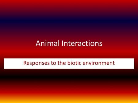 Animal Interactions Responses to the biotic environment.