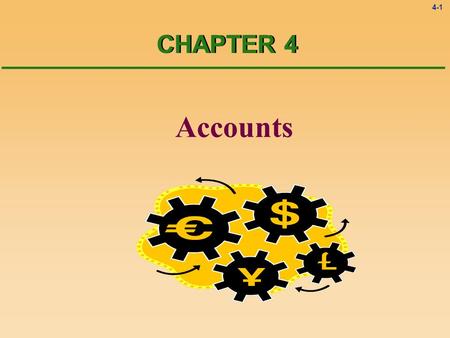 4-1 Accounts CHAPTER 4. 4-2 Accounts All the business transactions should be sorted out and classified. To record the transactions in the accounts can.