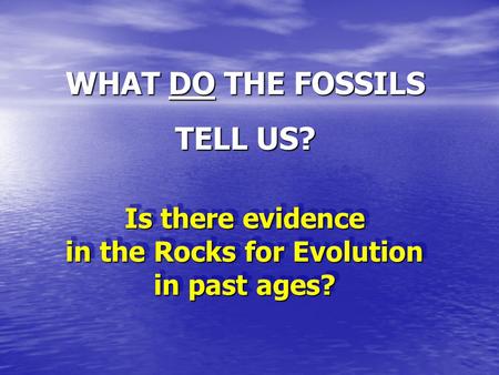 Is there evidence in the Rocks for Evolution in past ages? WHAT DO THE FOSSILS TELL US?