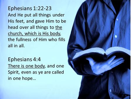 Ephesians 1:22-23 And He put all things under His feet, and gave Him to be head over all things to the church, which is His body, the fullness of Him who.