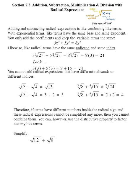 Section 7.3 Addition, Subtraction, Multiplication & Division with