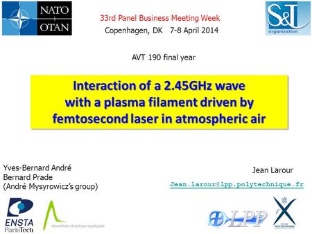 1 Interaction of a 2.45GHz wave with a plasma filament driven by femtosecond laser in atmospheric air Interaction of a 2.45GHz wave with a plasma filament.