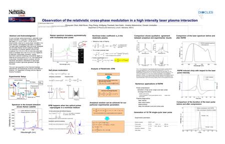 Observation of the relativistic cross-phase modulation in a high intensity laser plasma interaction Shouyuan Chen, Matt Rever, Ping Zhang, Wolfgang Theobald,