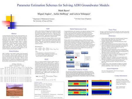 Parameter Estimation Schemes for Solving ADH Groundwater Models Mark Byers¹ Miguel Argáez¹, Jackie Hallberg² and Leticia Velázquez¹ Mark Byers, Graduate.