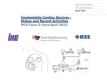 0 IEEE 11073-10103 IDC Nomenclature April 2013 Implantable Cardiac Devices - Status and Recent Activities PCD Face-2-Face April 2013.