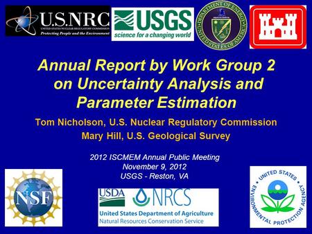 1 Annual Report by Work Group 2 on Uncertainty Analysis and Parameter Estimation Tom Nicholson, U.S. Nuclear Regulatory Commission Mary Hill, U.S. Geological.