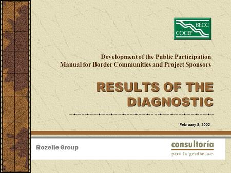 Development of the Public Participation Manual for Border Communities and Project Sponsors RESULTS OF THE DIAGNOSTIC Rozelle Group February 8, 2002.