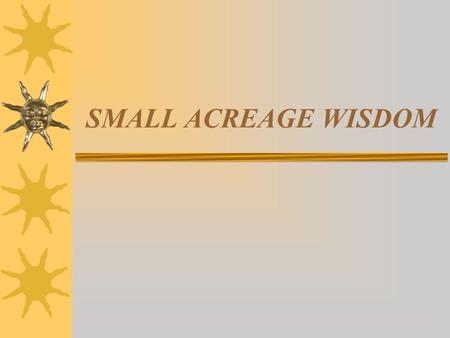 SMALL ACREAGE WISDOM. 2004 River Falls, Nov 13,  Keith Vander Velde  UW Extension Livestock Specialist  Marquette County Agriculture Agent 