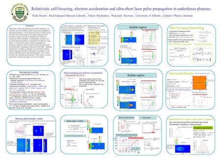 Contour plots of electron density 2D PIC in units of  [n |e|] cr wake wave breaking accelerating field laser pulse Blue:electron density green: laser.