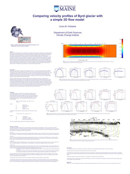 Abstract Velocity profiles of Byrd glacier show a transition from a parabolic transverse profile upstream to a plug flow transverse velocity profile. A.