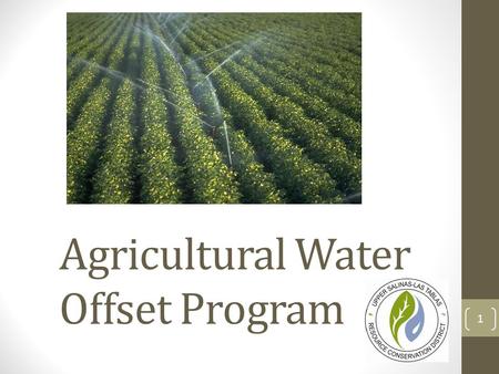 Agricultural Water Offset Program 1. Background County Planning Department contracted the RCD to design a water use offset program for agriculture users.