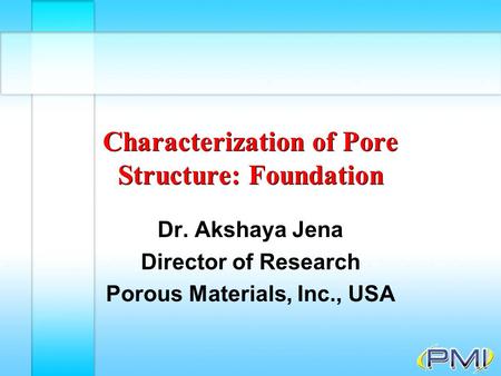 Characterization of Pore Structure: Foundation