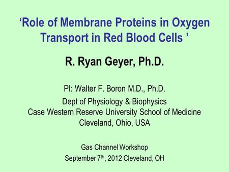 R. Ryan Geyer, Ph.D. PI: Walter F. Boron M.D., Ph.D. Dept of Physiology & Biophysics Case Western Reserve University School of Medicine Cleveland, Ohio,