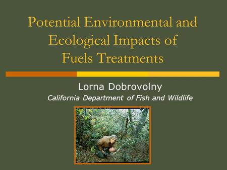 Potential Environmental and Ecological Impacts of Fuels Treatments Lorna Dobrovolny California Department of Fish and Wildlife.