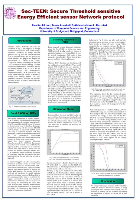 Sec-TEEN: Secure Threshold sensitive Energy Efficient sensor Network protocol Ibrahim Alkhori, Tamer Abukhalil & Abdel-shakour A. Abuznied Department of.