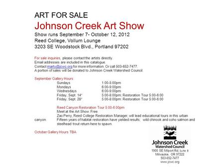 Johnson Creek Art Show ART FOR SALE