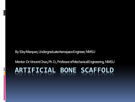 By: Eloy Marquez, Undergraduate Aerospace Engineer, NMSU Mentor: Dr. Vincent Choo, Ph. D., Professor of Mechanical Engineering, NMSU.