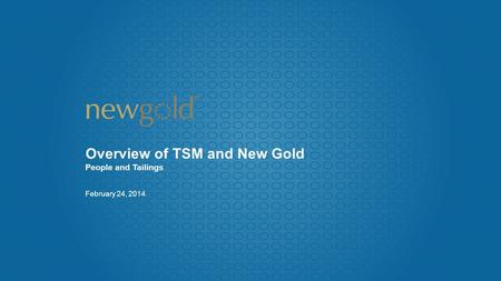 Overview of TSM and New Gold People and Tailings February 24, 2014.