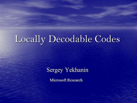 Locally Decodable Codes