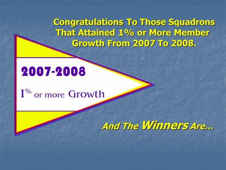 Congratulations To Those Squadrons That Attained 1% or More Member Growth From 2007 To 2008. And The Winners Are…