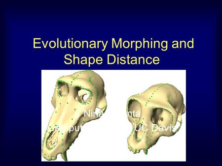 Evolutionary Morphing and Shape Distance Nina Amenta Computer Science, UC Davis.