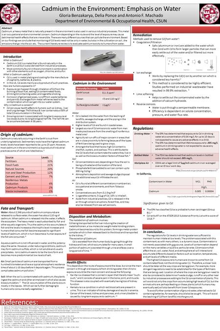 References: Cadmium in the Environment: Emphasis on Water