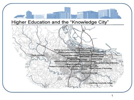 1. 2 Higher Education– A “Super Cluster” 3 Higher Education as an Industry Art Institute Lewis & Clark PCC PSU Reed Univ. of Portland Warner Pacific.