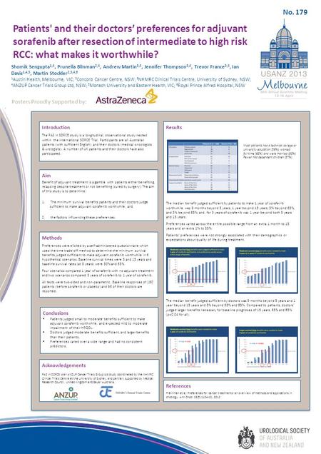 Patients' and their doctors’ preferences for adjuvant sorafenib after resection of intermediate to high risk RCC: what makes it worthwhile? Introduction.