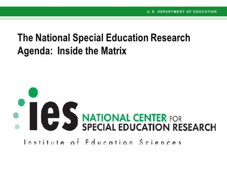 The National Special Education Research Agenda: Inside the Matrix.