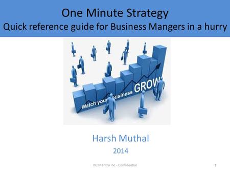 One Minute Strategy Quick reference guide for Business Mangers in a hurry Harsh Muthal 2014 1Biz Mantra Inc - Confidential.