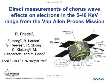 U N C L A S S I F I E D Operated by the Los Alamos National Security, LLC for the DOE/NNSA Direct measurements of chorus wave effects on electrons in the.