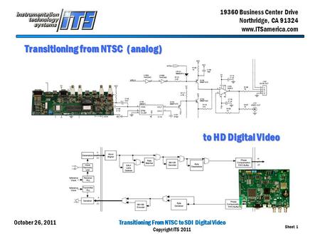 Transitioning From NTSC to SDI Digital Video Copyright ITS 2011 Sheet 1 19360 Business Center Drive Northridge, CA 91324 www.ITSamerica.com October 26,