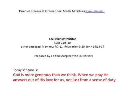 Parables of Jesus © International Media Ministries