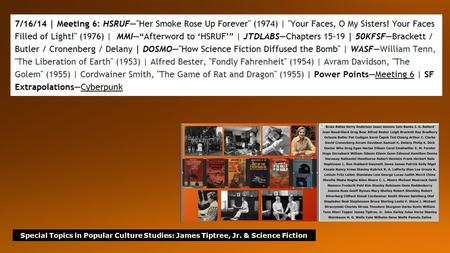 Special Topics in Popular Culture Studies: James Tiptree, Jr. & Science Fiction.